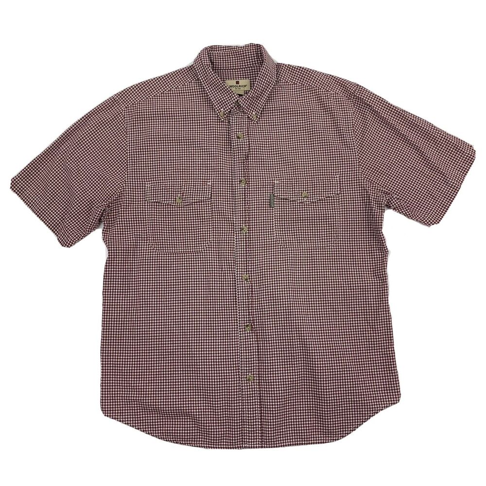 Woolrich Mens Red Cotton Check Short Sleeve Button Down Shirt Large